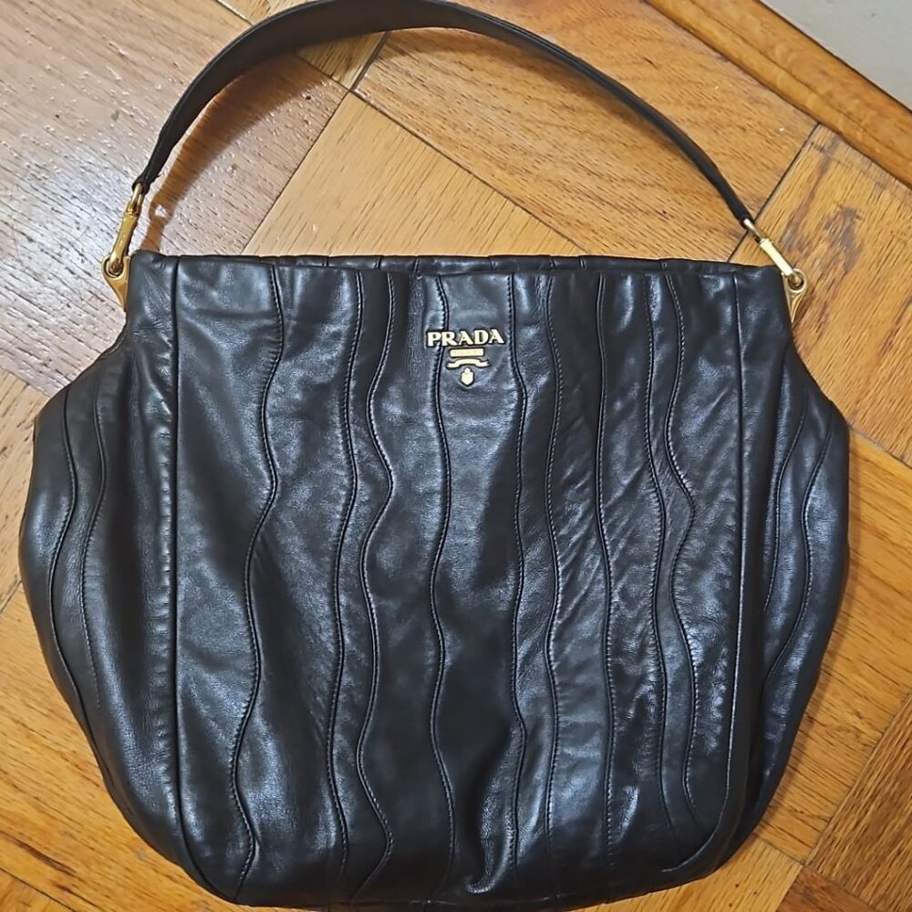 Prada Waves Black Leather Bag